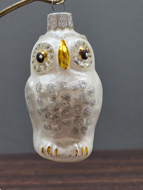 Hand Decorated Glass Keepsake Ornament - Charming White Owl Design