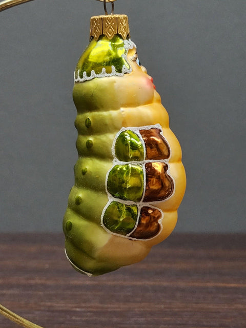 Hand Decorated Glass Keepsake Ornament - Charming Fat Caterpillar Design