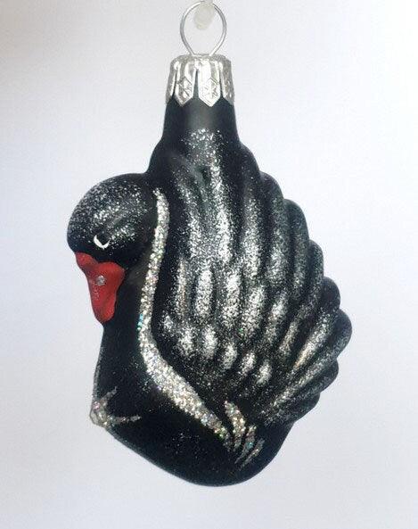 Hand Decorated Glass Keepsake Ornament - Charming Black Swan Design