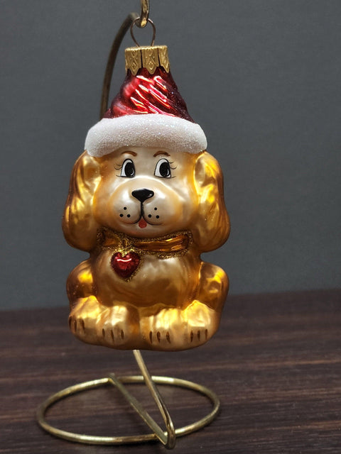 Hand Decorated Glass Keepsake Ornament - Charming Dog In Hat Design