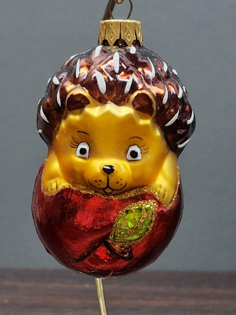 Hand Decorated Glass Keepsake Ornament - Charming Hedgehog In Apple Design