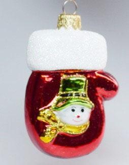 Hand Decorated Glass Keepsake Ornament - Charming Mitten W Snowman Design