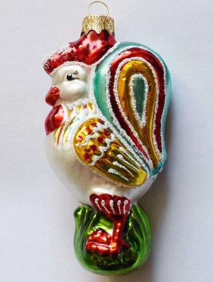 Hand Decorated Glass Keepsake Ornament - Charming Rooster Design