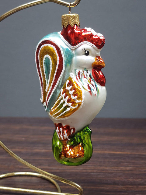 Hand Decorated Glass Keepsake Ornament - Charming Rooster Design