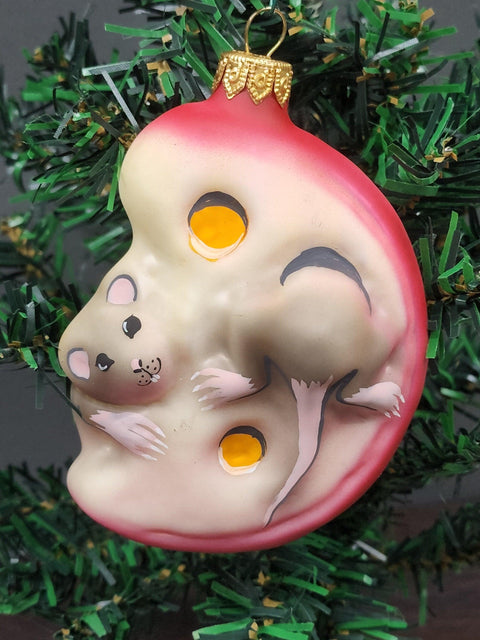 Hand Decorated Glass Keepsake Ornament - Charming Mice In Cheese Design