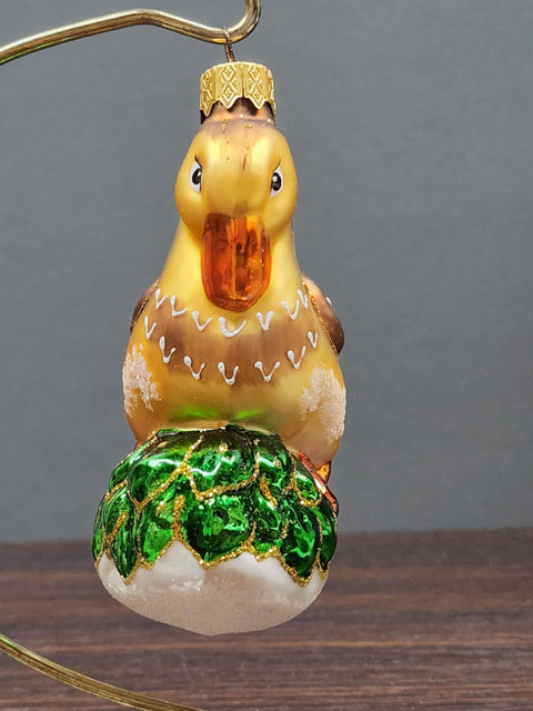 Hand Decorated Glass Keepsake Ornament - Charming Duck Design