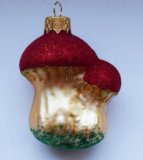 Hand Decorated Glass Keepsake Ornament - Charming Mushrooms Design