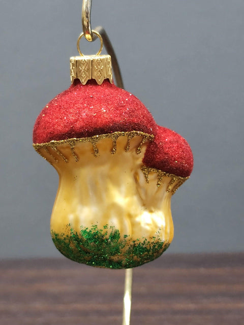 Hand Decorated Glass Keepsake Ornament - Charming Mushrooms Design