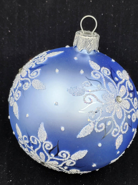 Light Blue Blown Glass Ornament - Handcrafted - Fancy Snowflake Design