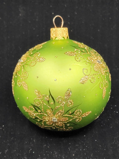 Green Blown Glass Ornament - Handcrafted - Fancy Snowflake Design