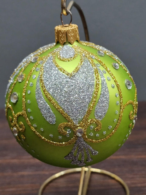 Green Blown Glass Ornament - Handcrafted - Forever Heart Design