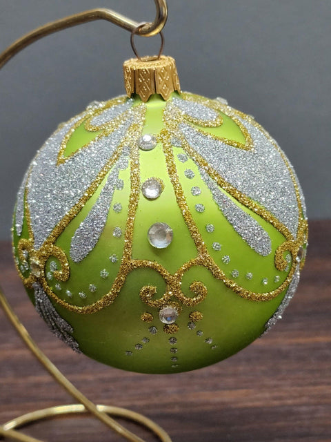 Green Blown Glass Ornament - Handcrafted - Forever Heart Design