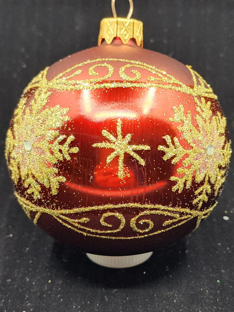 Red Blown Glass Ornament - Handcrafted -Large Snowflake Design