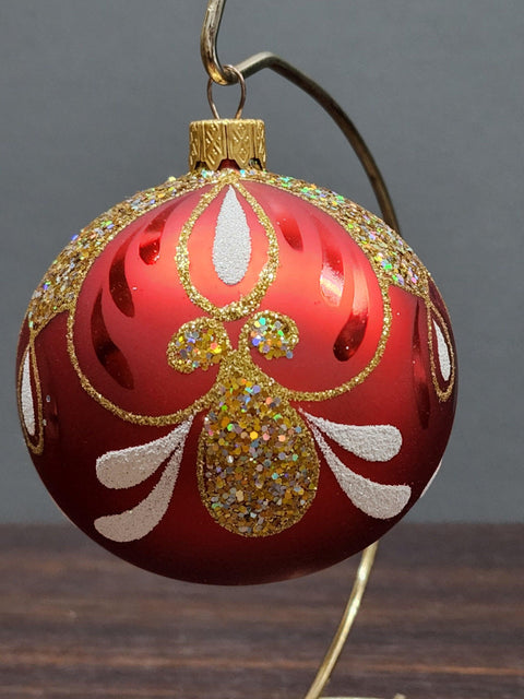 Red & Gold Blown Glass Ornament - Handcrafted - Bumble Bee Design