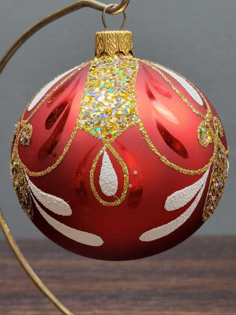 Red & Gold Blown Glass Ornament - Handcrafted - Bumble Bee Design