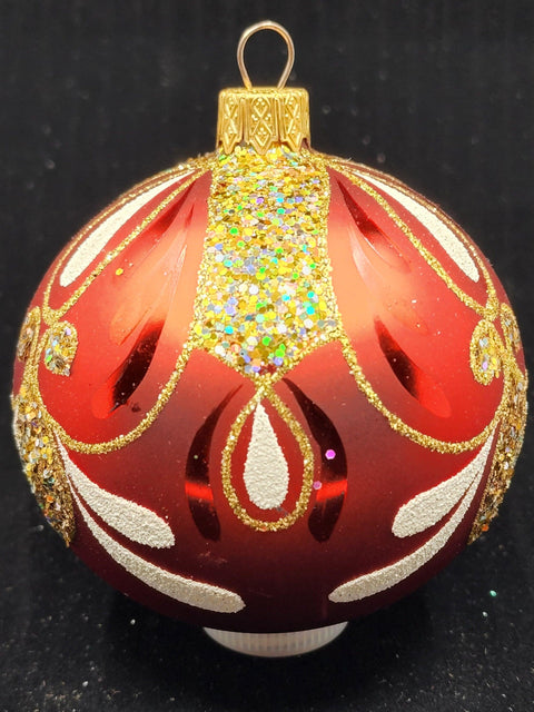 Red & Gold Blown Glass Ornament - Handcrafted - Bumble Bee Design