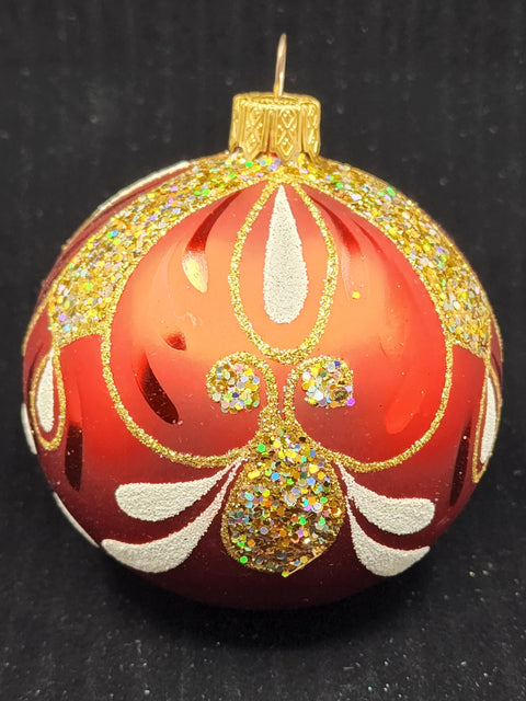 Red & Gold Blown Glass Ornament - Handcrafted - Bumble Bee Design