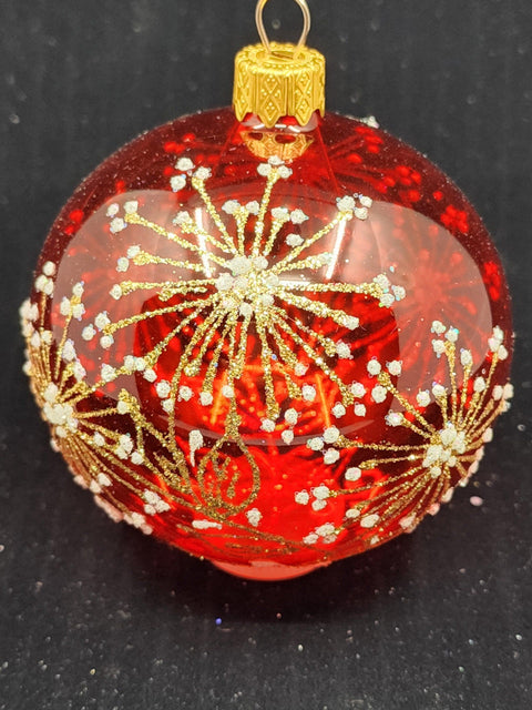 Red Blown Glass Ornament - Handcrafted - Fireworks Design