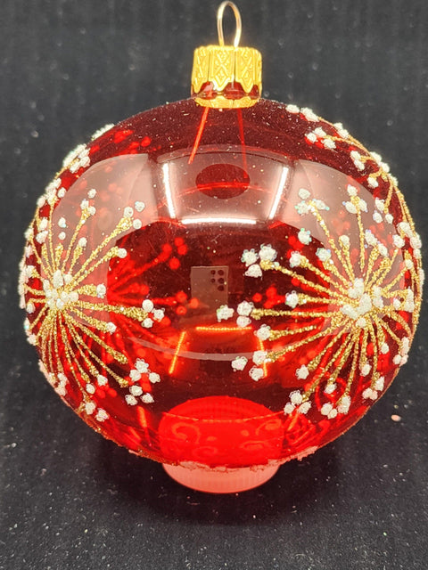 Red Blown Glass Ornament - Handcrafted - Fireworks Design