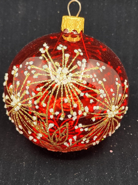 Red Blown Glass Ornament - Handcrafted - Fireworks Design