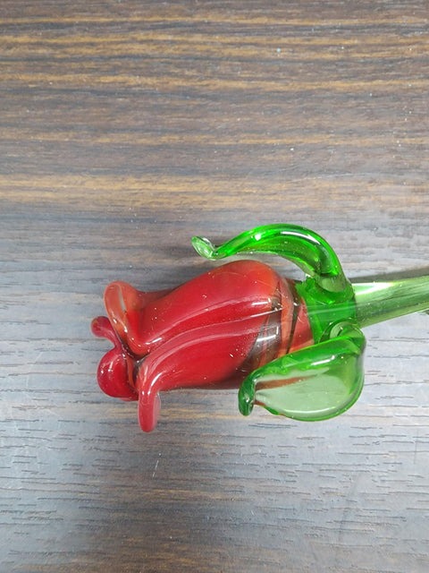 Red Glass Rose - Handcrafted Short Stem Flower