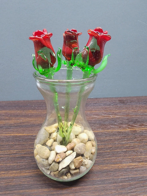 Red Glass Rose - Handcrafted Short Stem Flower