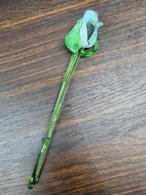 White Glass Rose - Handcrafted Short Stem Flower