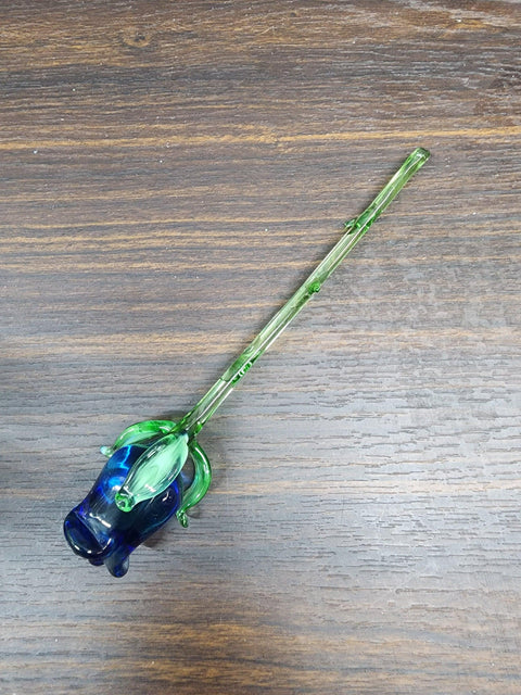 Blue Glass Rose - Handcrafted Short Stem Flower