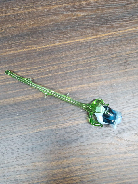 Light Blue Glass Rose - Handcrafted Short Stem Flower