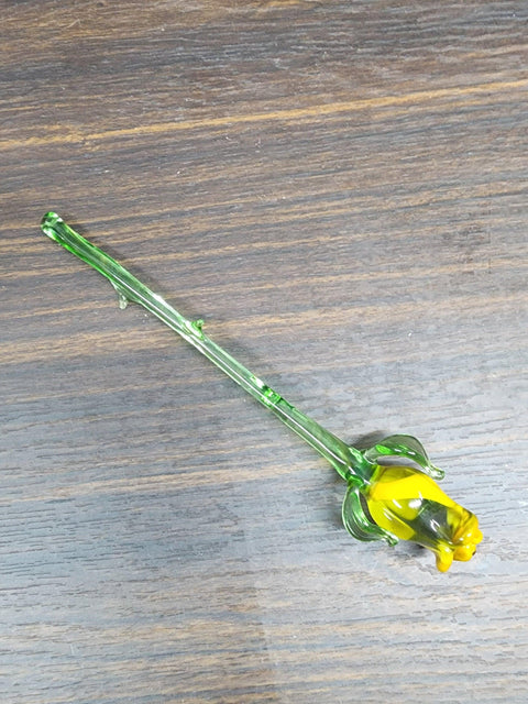 Yellow Glass Rose - Handcrafted Short Stem Flower