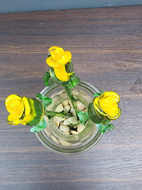 Yellow Glass Rose - Handcrafted Short Stem Flower