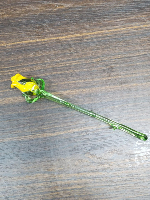 Yellow Glass Rose - Handcrafted Short Stem Flower