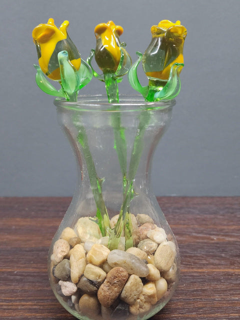 Yellow Glass Rose - Handcrafted Short Stem Flower