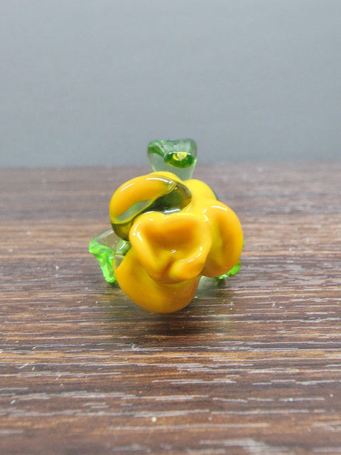 Yellow Glass Rose - Handcrafted Short Stem Flower