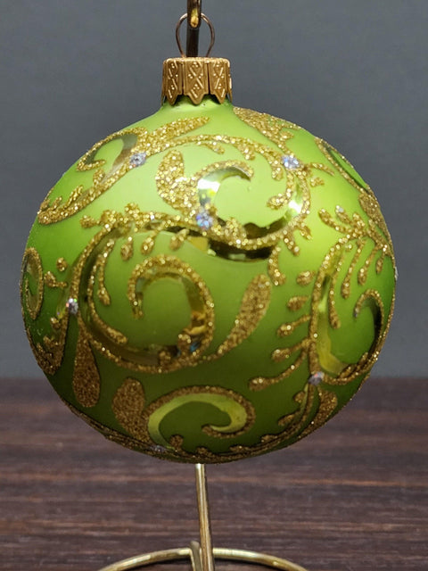 Green Blown Glass Ornament - Handcrafted - Hand Made - Modern Design