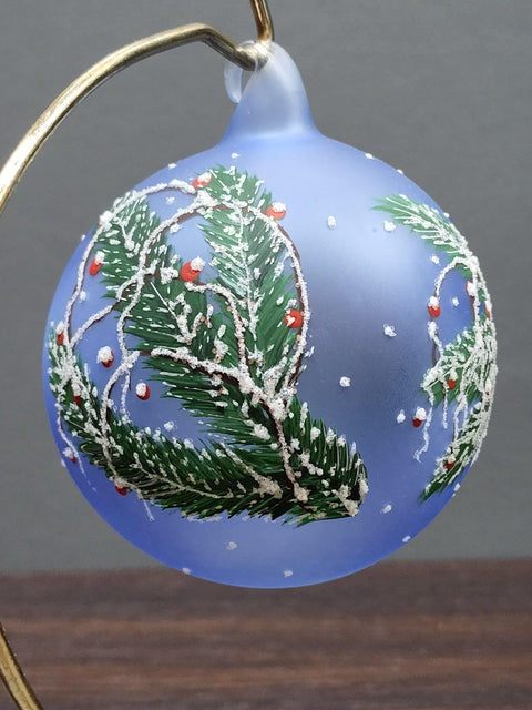 Light Blue Blown Glass Ornament - Handcrafted - Keepsake - Finches Design