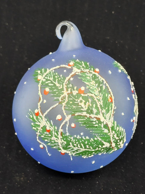 Light Blue Blown Glass Ornament - Handcrafted - Keepsake - Finches Design