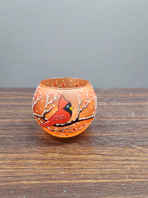 Orange Glass Candle Holder  - Red Cardinal - Multiple Sizes