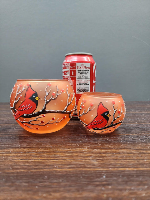 Orange Glass Candle Holder  - Red Cardinal - Multiple Sizes