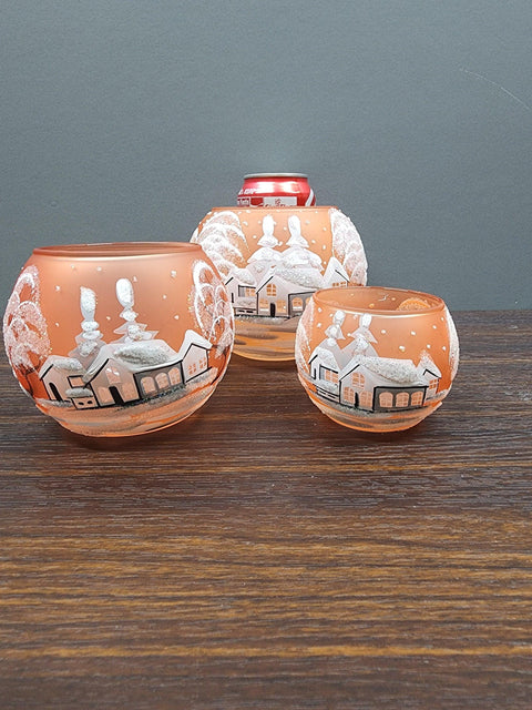 Orange Glass Candle Holder - White Cabins - Multiple Sizes