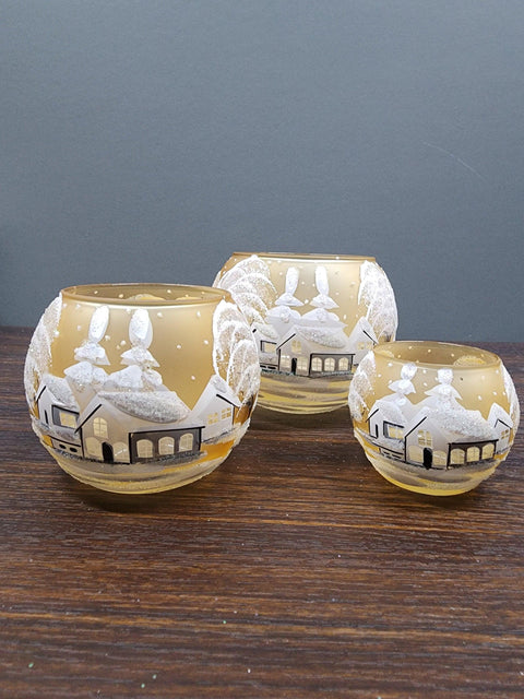 Yellow Glass Candle Holder - White Cabins - Multiple Sizes