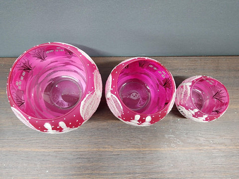 Pink Glass Candle Holder - White Cabins- Multiple Sizes