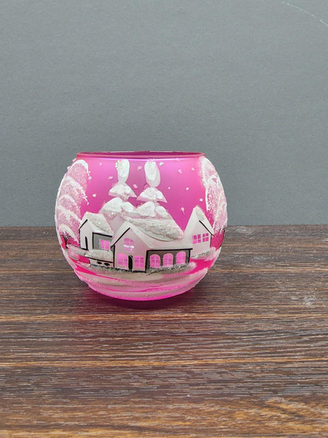 Pink Glass Candle Holder - White Cabins- Multiple Sizes