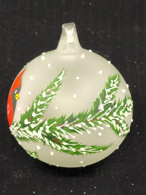 Frosted Blown Glass Ornament - Handcrafted - Red Cardinal Design