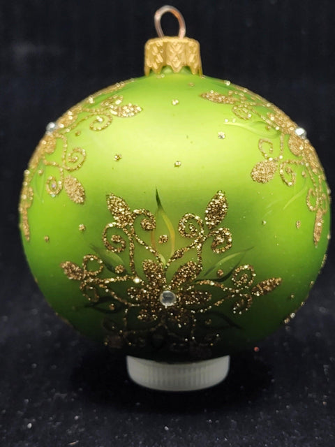 Green Blown Glass Ornament - Handcrafted - Fancy Snowflake Design