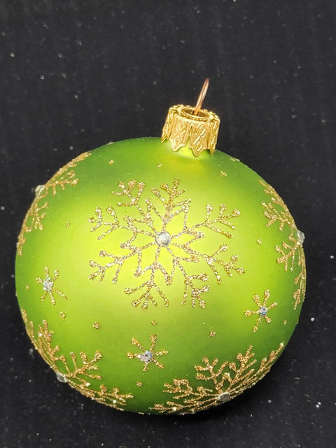 Green Blown Glass Ornament - Handcrafted - Large Snowflake Design