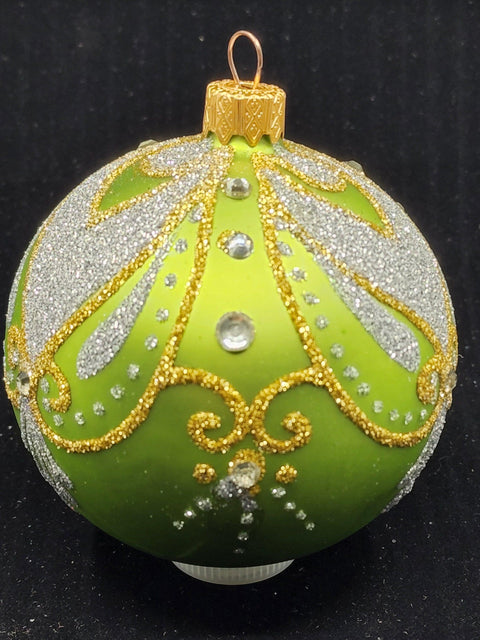 Green Blown Glass Ornament - Handcrafted - Forever Heart Design