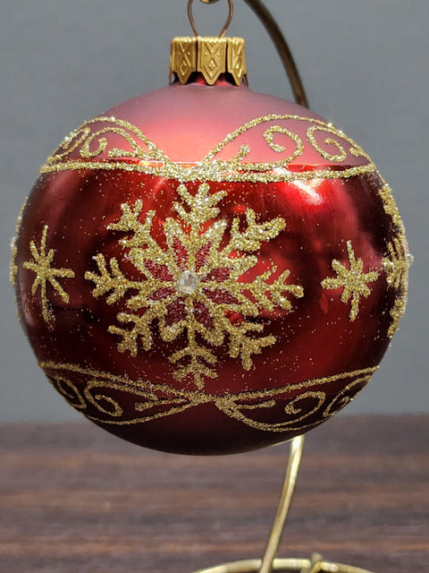 Red Blown Glass Ornament - Handcrafted -Large Snowflake Design