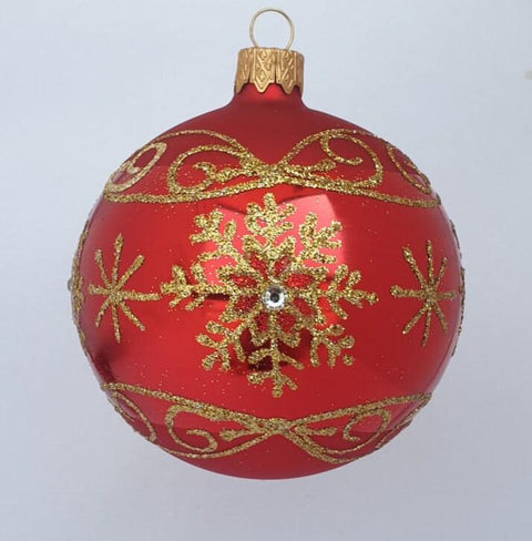 Red Blown Glass Ornament - Handcrafted -Large Snowflake Design