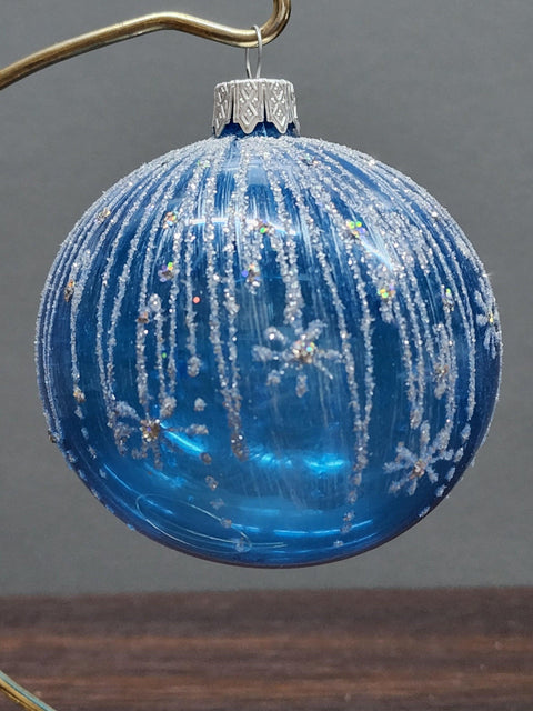 Light Blue Blown Glass Ornament - Handcrafted - Icy Rain Design